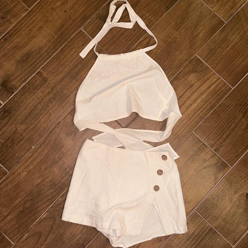 Two-Piece White Linen Set